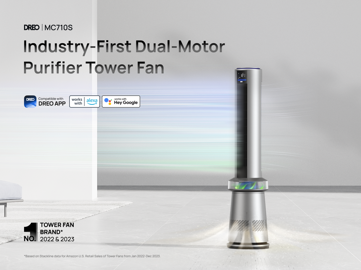 Industry-first dual-motor purifier tower fan mobile picture
