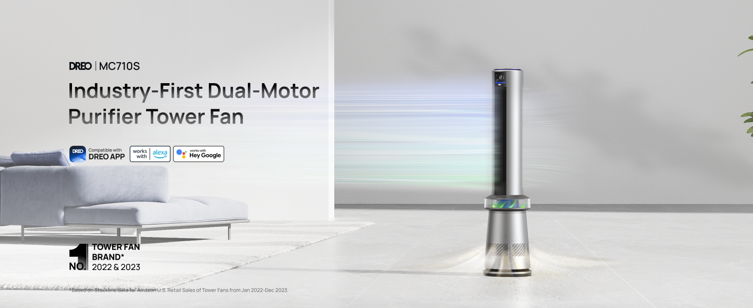 Industry-first dual-motor purifier tower fan